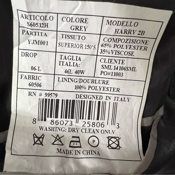 Caravelli Harry 2-Button Blazer Superior 150s Sz 46L Suit Jacket Dark Gray Italy - Picture 6 of 11